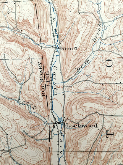 Antique Waverly, New York 1902 US Geological Survey Topographic Map – Wellsburg, Lockwood, Spencer, Tioga, Chemung, Schuyler County, Barton