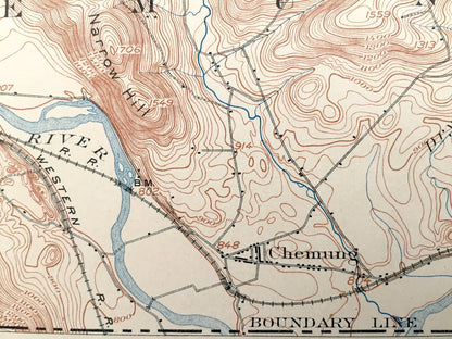 Antique Waverly, New York 1902 US Geological Survey Topographic Map – Wellsburg, Lockwood, Spencer, Tioga, Chemung, Schuyler County, Barton