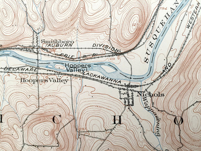 Antique Owego, New York 1903 US Geological Survey Topographic Map – Tioga County, Spencer, Candor, Catatonk, Barton, Nichols, Susquehanna NY