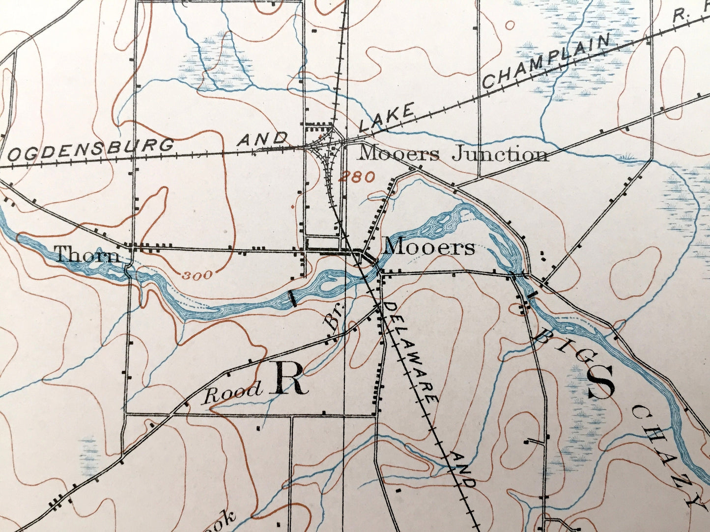 Antique Mooers, New York 1899 US Geological Survey Topographic Map – Adirondacks, Chazy, Champlain, Altona, Beekmantown, Clinton County, NY