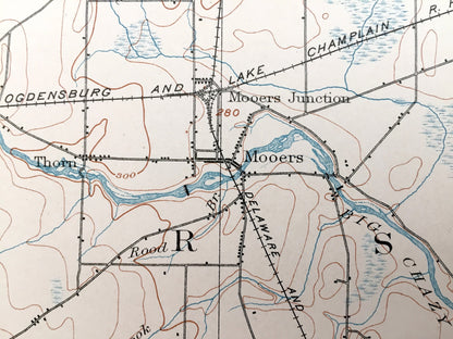 Antique Mooers, New York 1899 US Geological Survey Topographic Map – Adirondacks, Chazy, Champlain, Altona, Beekmantown, Clinton County, NY