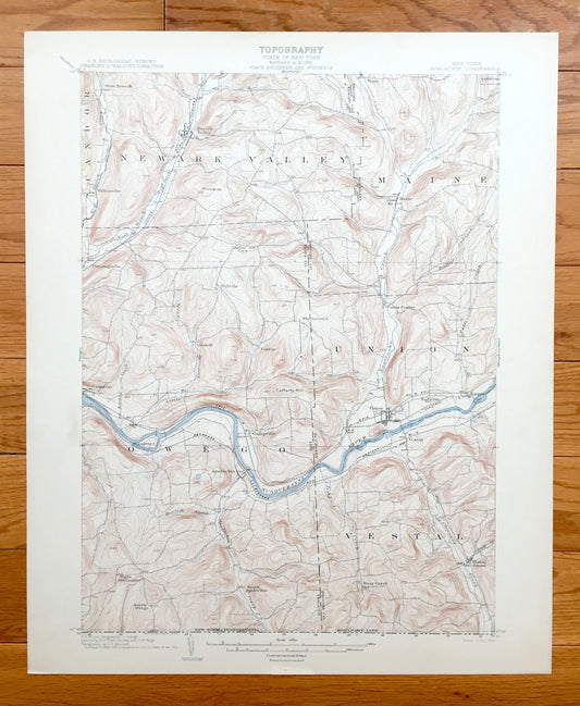 Antique Apalachin, New York 1904 US Geological Survey Topographic Map – Vestal, Endicott, Union, Owego, Maine, Newark, Tioga, Broome County