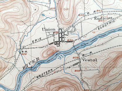 Antique Apalachin, New York 1904 US Geological Survey Topographic Map – Vestal, Endicott, Union, Owego, Maine, Newark, Tioga, Broome County