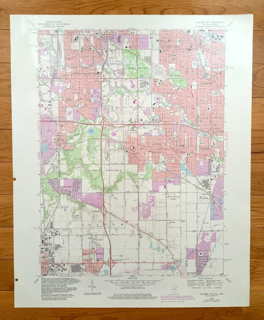 Antique Calumet City, Illinois 1968 US Geological Survey Topographic Map – Cook County, Thornton, Bloom, Chicago Heights, Glenwood, Dolton