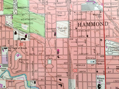 Antique Calumet City, Illinois 1968 US Geological Survey Topographic Map – Cook County, Thornton, Bloom, Chicago Heights, Glenwood, Dolton
