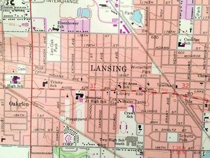 Antique Calumet City, Illinois 1968 US Geological Survey Topographic Map – Cook County, Thornton, Bloom, Chicago Heights, Glenwood, Dolton