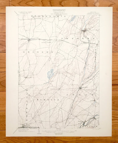Antique Theresa, New York 1903 US Geological Survey Topographic Map – Lafargeville, Black River, Perch Lake, Evans Mills Jefferson County NY