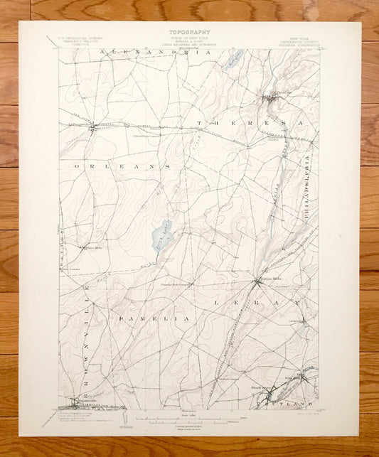 Antique Theresa, New York 1903 US Geological Survey Topographic Map – Lafargeville, Black River, Perch Lake, Evans Mills Jefferson County NY