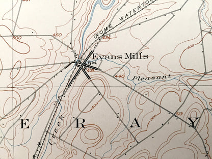 Antique Theresa, New York 1903 US Geological Survey Topographic Map – Lafargeville, Black River, Perch Lake, Evans Mills Jefferson County NY