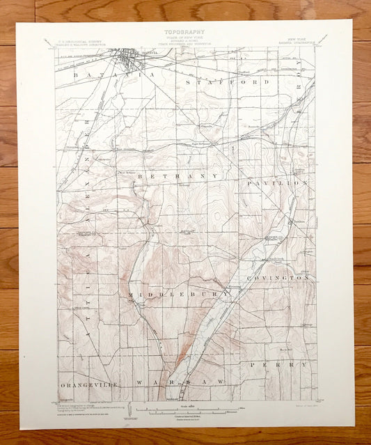 Antique Batavia, New York 1904 US Geological Survey Topographic Map – Alexander, Stafford, Pavilion, Dale, Warsaw, Genesee, Wyoming County