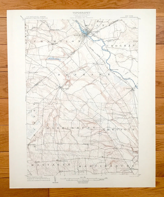 Antique Carthage, New York 1904 US Geological Survey Topographic Map – Jefferson, Lewis County, Champion, Denmark, Montague, Castorland, NY