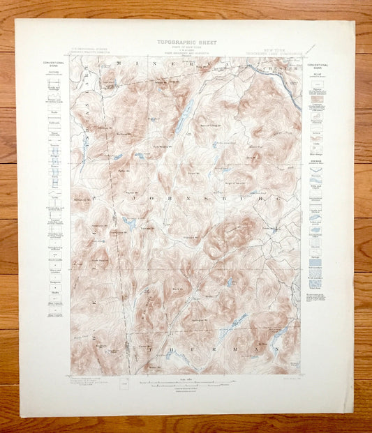 Antique Thirteenth Lake, New York 1898 US Geological Survey Topographic Map – Adirondacks, Indian Lake, Garnet, Johnsburg, Warren County NY