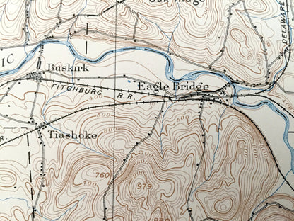 Antique Hoosick Falls, New York 1897 US Geological Survey Topographic Map – Petersburgh, Walloomsac, Eagle Bridge, Washington, Rennselaer NY