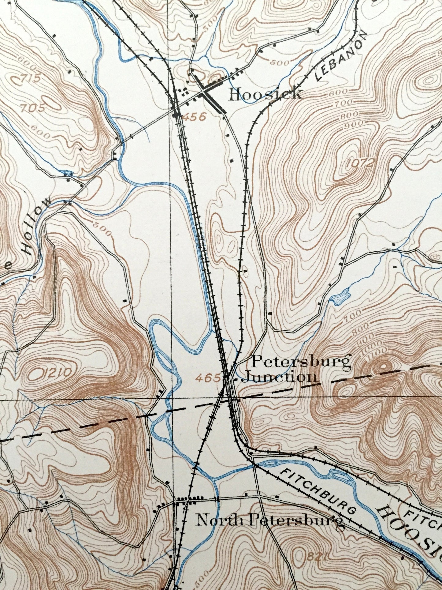 Antique Hoosick Falls, New York 1897 US Geological Survey Topographic Map – Petersburgh, Walloomsac, Eagle Bridge, Washington, Rennselaer NY