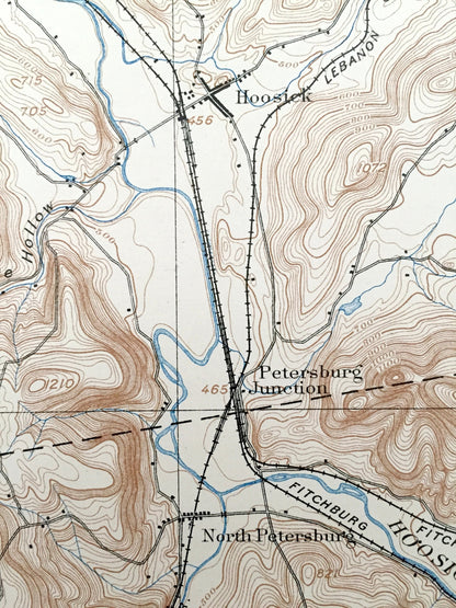 Antique Hoosick Falls, New York 1897 US Geological Survey Topographic Map – Petersburgh, Walloomsac, Eagle Bridge, Washington, Rennselaer NY