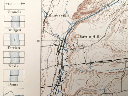 Antique Fort Ann, New York 1898 US Geological Survey Topographic Map – Washington County, Battle Hill, Granville Mettawee Hartford Hebron NY