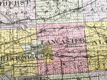 Antique Erie County, New York 1912 New Century Atlas Map – Buffalo, Cheektowaga, Seneca, Hamburg, Grand Island Aurora Evans Niagara Falls NY