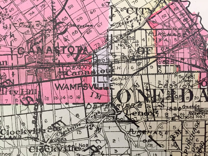 Antique Madison County, New York 1912 New Century Atlas Map – Oneida, Bridgeport, Cazenova, Chittenango, Canastota, Hamilton, Brookfield, NY