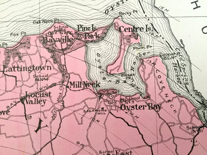 Antique Nassau County, New York 1912 New Century Atlas Map – Oyster Bay, Hempstead, Mineola, Freeport, Farmingdale, Long Beach, Rockaway, NY