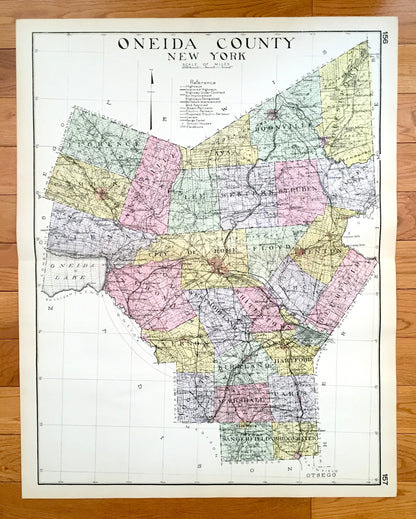 Antique Oneida County, New York 1912 New Century Atlas Map – Rome, Utica, Clinton, Camden, Boonville, Forestport, Oriskany Falls, Vienna, NY