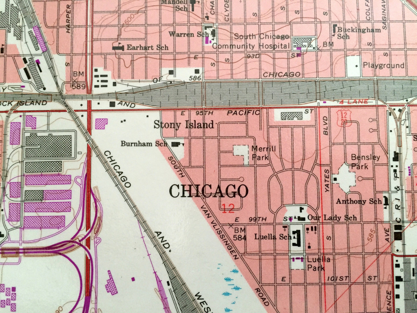 Antique Lake Calumet, Illinois 1965 US Geological Survey Topographic Map – Cook County, Chicago, Riverdale, Dolton, Burnham, Thornton