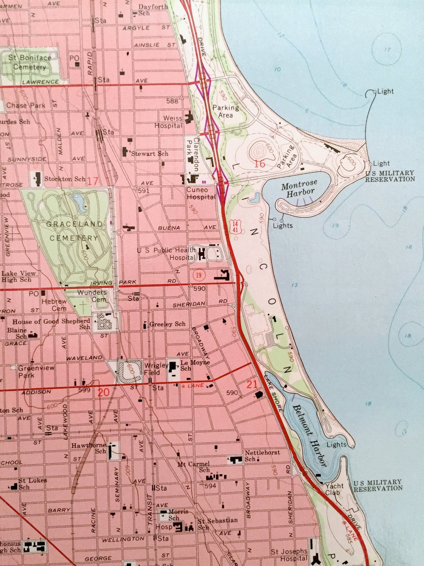 Antique Chicago Loop, Illinois 1963 US Geological Survey Topographic Map – Cook County, Lake Michigan, Lincoln Park, Niles, Lincolnwood