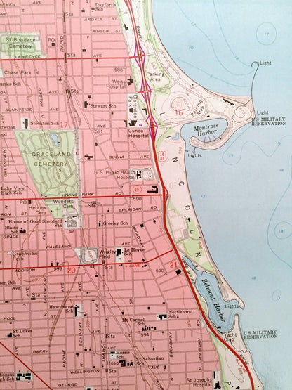 Antique Chicago Loop, Illinois 1963 US Geological Survey Topographic Map – Cook County, Lake Michigan, Lincoln Park, Niles, Lincolnwood