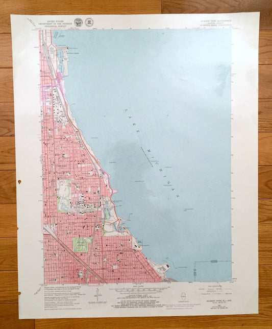 Antique Jackson Park, Illinois 1963 US Geological Survey Topographic Map – Cook County, Chicago, Lake Michigan, Northerly Island, Indiana IL