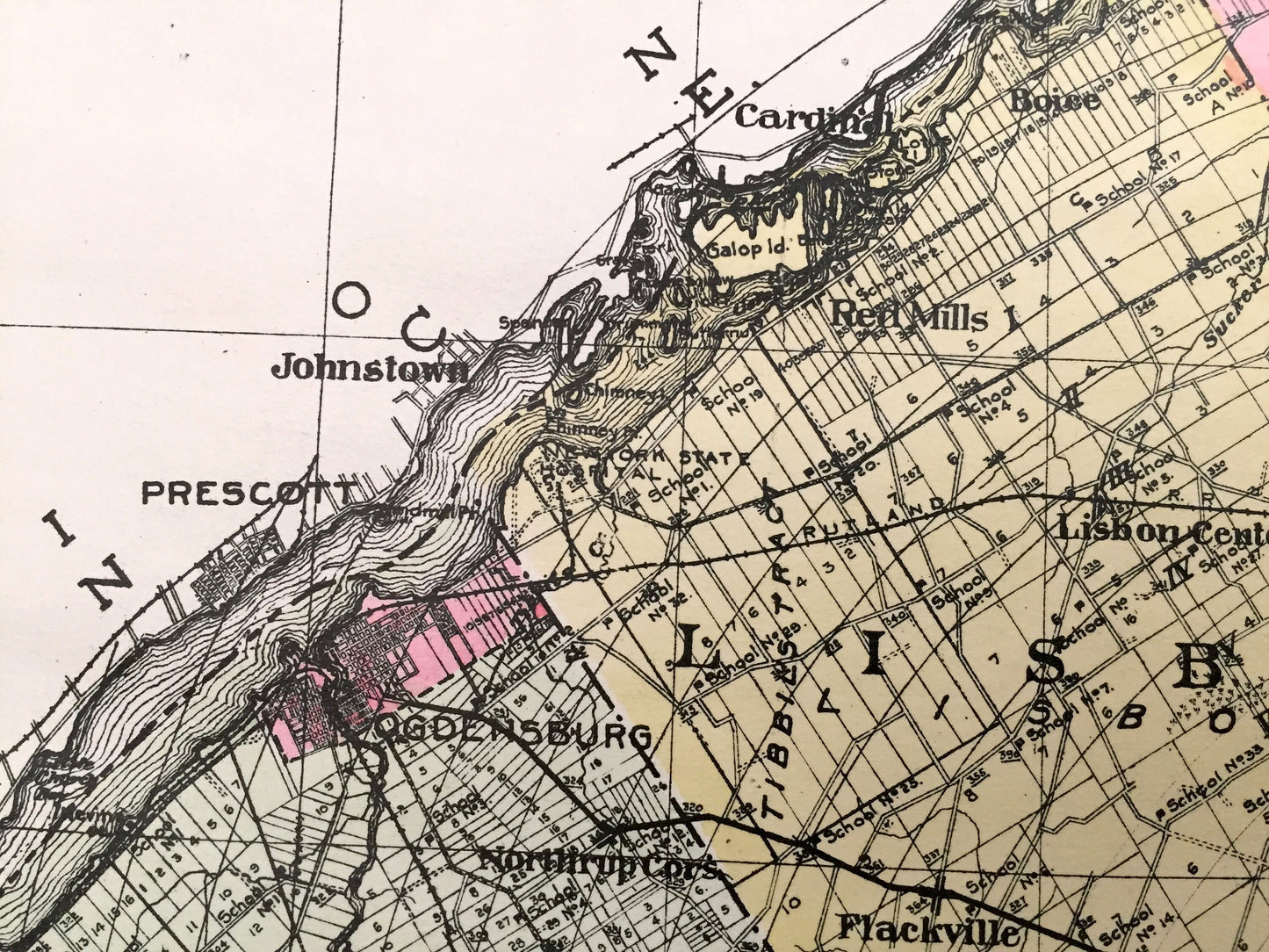 Antique St. Lawrence County, New York 1912 New Century Atlas Map – Canton, Potsdam, Ogdensburg, Morristown, Massena Cranberry Lake Madrid NY