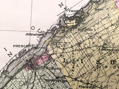 Antique St. Lawrence County, New York 1912 New Century Atlas Map – Canton, Potsdam, Ogdensburg, Morristown, Massena Cranberry Lake Madrid NY