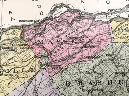 Antique St. Lawrence County, New York 1912 New Century Atlas Map – Canton, Potsdam, Ogdensburg, Morristown, Massena Cranberry Lake Madrid NY