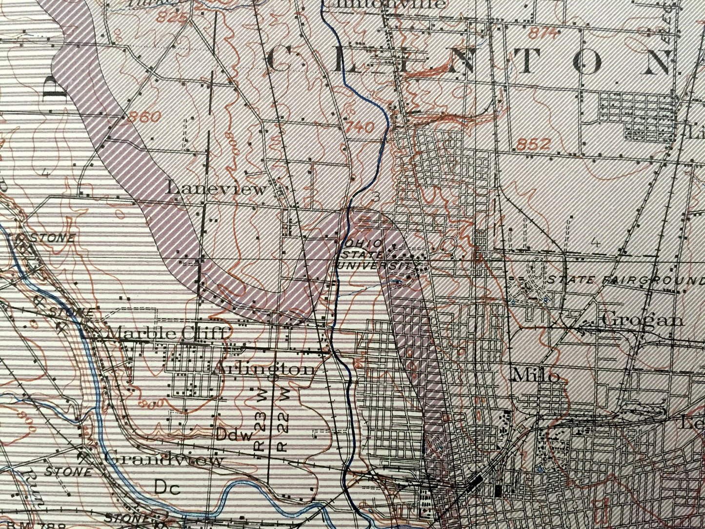 Antique Columbus, Ohio 1912 US Geological Survey Topographic Map – Dublin, Clinton, Olentangy, Upper Arlington, Westerville, Grove City