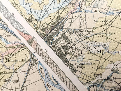 Antique New Jersey 1907 US Geological Survey Map – Princeton, Lambertville, Trenton, Washington Crossing Burlington New Hope Pennsylvania NJ