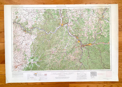 Antique Huntington, West Virginia 1957 US Geological Survey Topographic Map – Barboursville, Kenova, Cerede, Milton, Hurricane Chesapeake WV