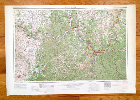 Antique Huntington, West Virginia 1957 US Geological Survey Topographic Map – Barboursville, Kenova, Cerede, Milton, Hurricane Chesapeake WV