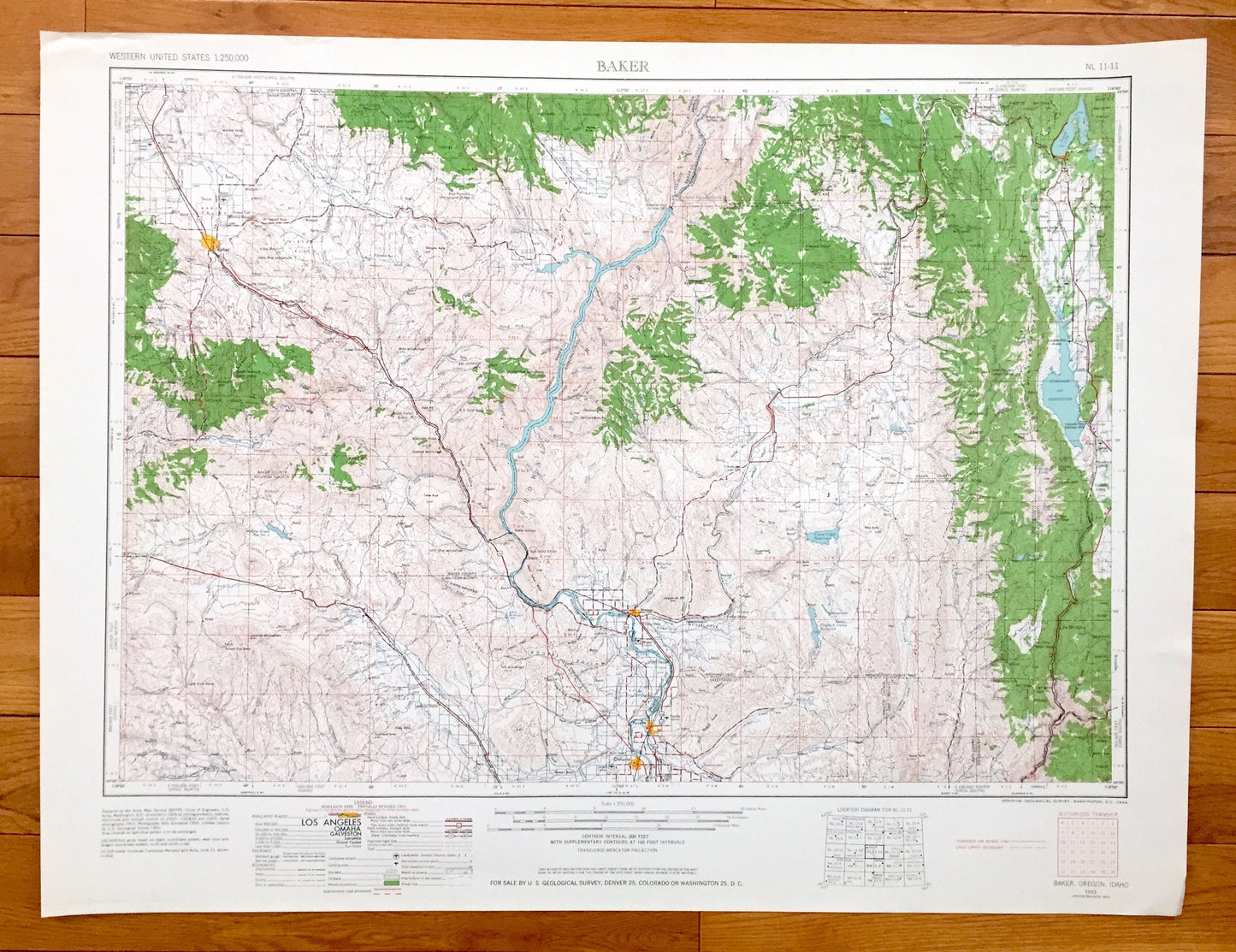 Antique Baker, Oregon 1955 US Geological Survey Topographic Map – Ontario, Wingville, Brogan, Whitman National Forest, Snake River, Idaho OR