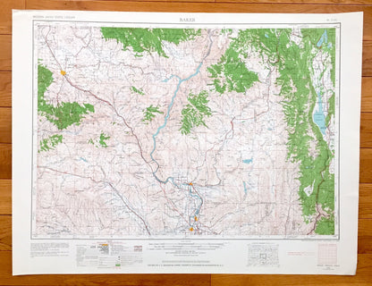 Antique Baker, Oregon 1955 US Geological Survey Topographic Map – Ontario, Wingville, Brogan, Whitman National Forest, Snake River, Idaho OR