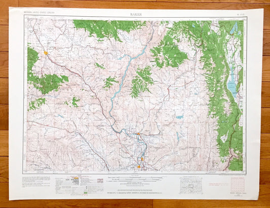 Antique Baker, Oregon 1955 US Geological Survey Topographic Map – Ontario, Wingville, Brogan, Whitman National Forest, Snake River, Idaho OR