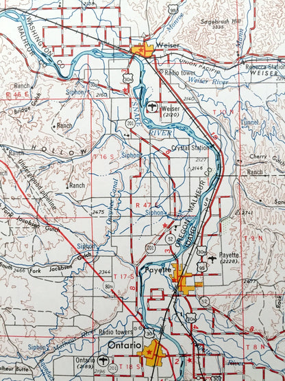 Antique Baker, Oregon 1955 US Geological Survey Topographic Map – Ontario, Wingville, Brogan, Whitman National Forest, Snake River, Idaho OR