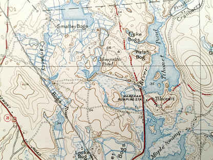 Antique Wareham, Massachusetts 1939 US Geological Survey Topographic Map – Carver, Plymouth, Oakdale, Bourne, Myles Standish, County, MA