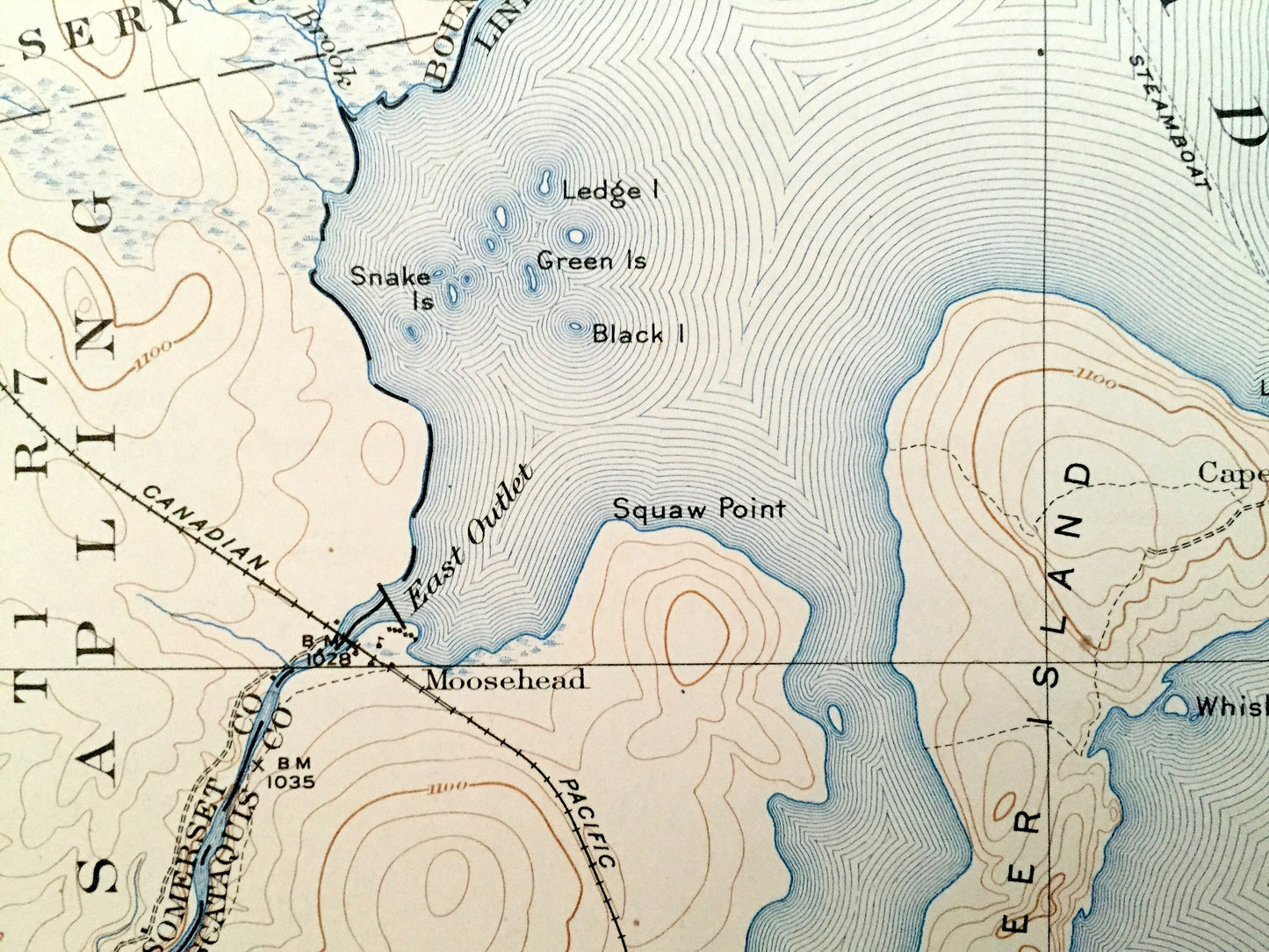 Antique Moosehead Lake, Maine 1922 US Geological Survey Topographic Map – Greenville, Big Squaw, Mt Kineo, Somerset, Piscataquis County, ME