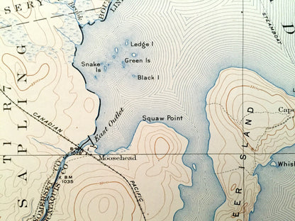 Antique Moosehead Lake, Maine 1922 US Geological Survey Topographic Map – Greenville, Big Squaw, Mt Kineo, Somerset, Piscataquis County, ME