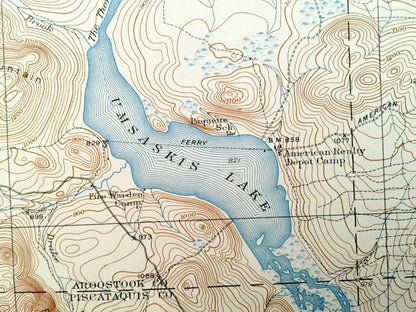 Antique Long Lake & Umsaskis Lake, Maine 1935 US Geological Survey Topographic Map – Aroostook County, Allagash River Grey Brook Mountain ME