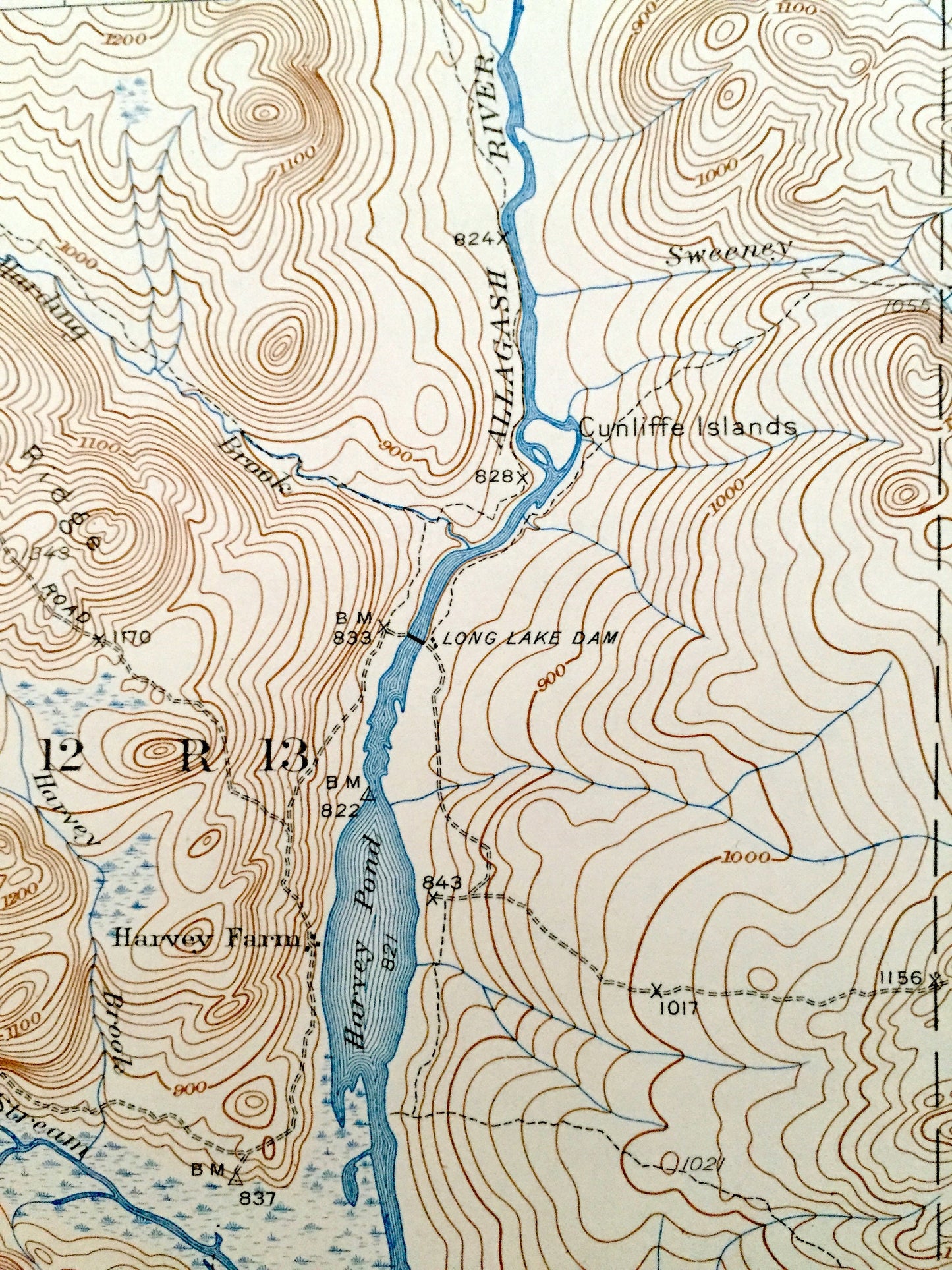 Antique Long Lake & Umsaskis Lake, Maine 1935 US Geological Survey Topographic Map – Aroostook County, Allagash River Grey Brook Mountain ME