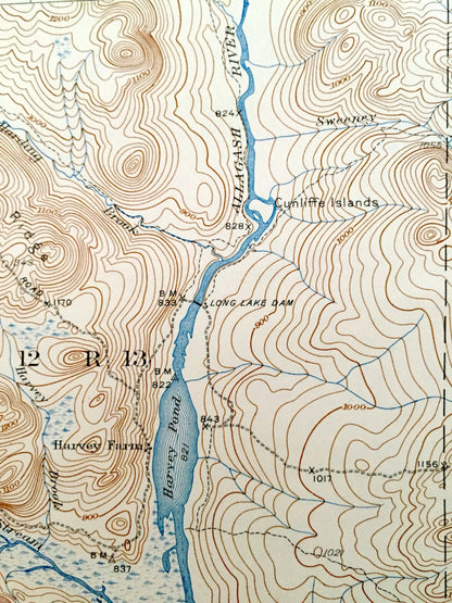 Antique Long Lake & Umsaskis Lake, Maine 1935 US Geological Survey Topographic Map – Aroostook County, Allagash River Grey Brook Mountain ME