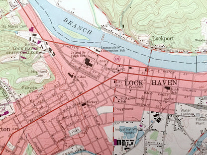Antique Lock Haven, Pennsylvania 1965 US Geological Survey Topographic Map – Clinton County, Flemington, Woodward, Gallagher, Dunnstable, PA