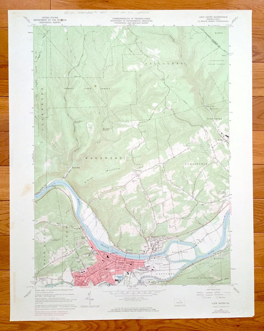 Antique Lock Haven, Pennsylvania 1965 US Geological Survey Topographic Map – Clinton County, Flemington, Woodward, Gallagher, Dunnstable, PA