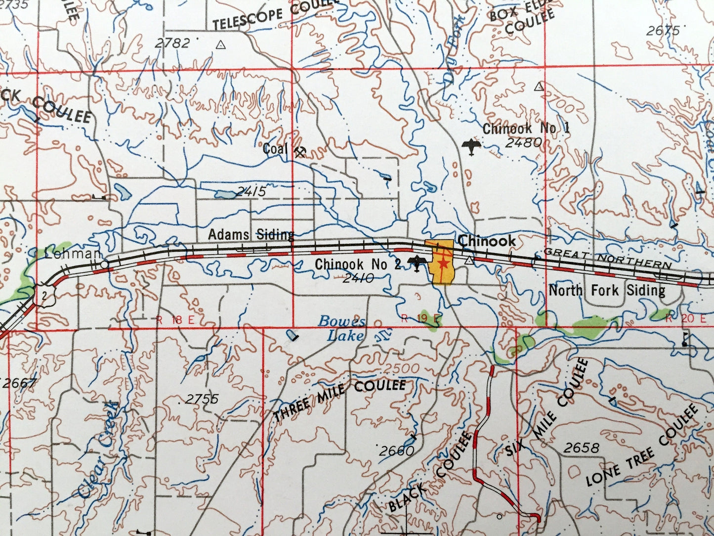 Antique Havre, Montana 1958 US Geological Survey Topographic Map – Chinook, Harlem, Fresno, Lohman, Wagner, Bearpaw Mountains, Fort Belknap