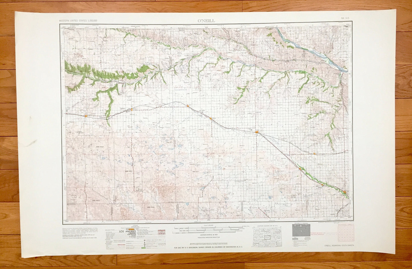 Antique O'Neill, Nebraska 1959 US Geological Survey Topographic Map – Atkinson, Bassett, Ainsworth, Stuart, Neligh Orchard Missouri River NE