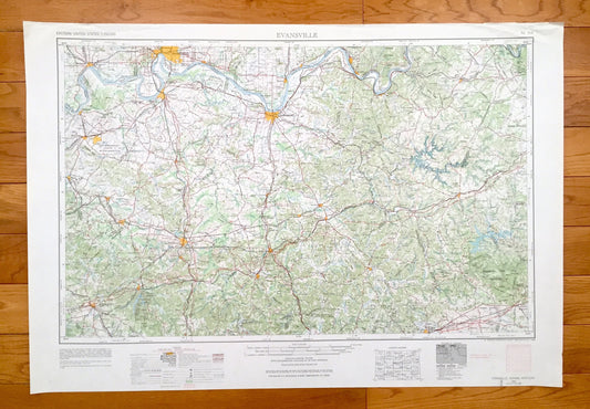 Antique Evansville, Indiana 1957 US Geological Survey Topographic Map – Howell, Mount Vernon, Newburgh, Rockport, Tell City, Cannelton, IN